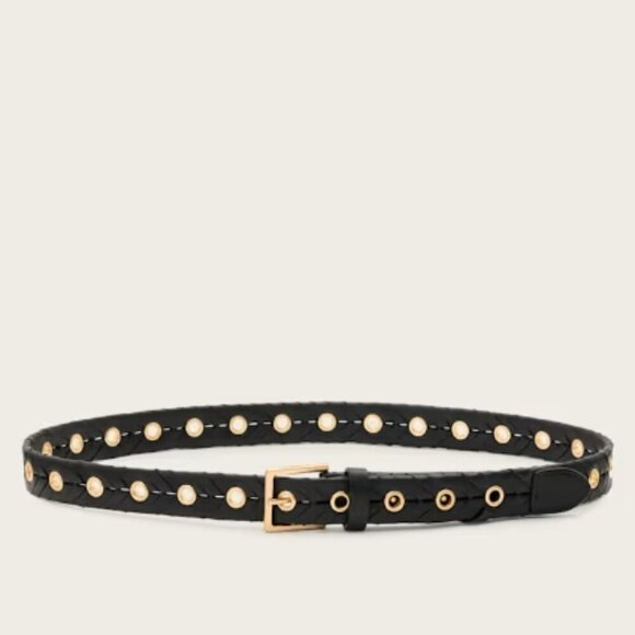 AllSaints Alice Eyelet Woven Leather Belt – Black/Warm Brass – Size S/M – NWT